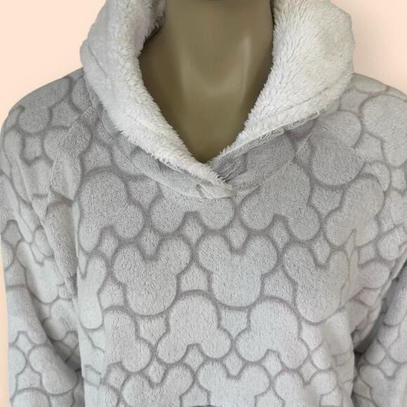 Disney Mickey Minnie Lounger Sleepwear Terry Fleece Hood Tunic Dress Size L Gray - Picture 9 of 15